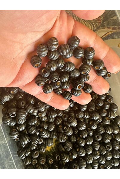 Gönülden Tasarım 1 cm 30 Pieces Twisted Wooden Perforated Jewelry Beads Black