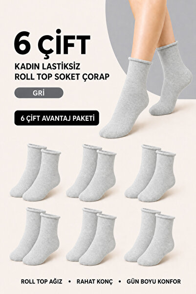 Bravie Women's 6-Piece Non-Elastic Roll Top Comfortable Socks Pack 578 Gray