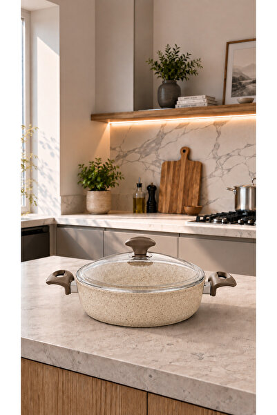 FALEZ Creamy Granit Karnıyarık Tencere 28 Cm