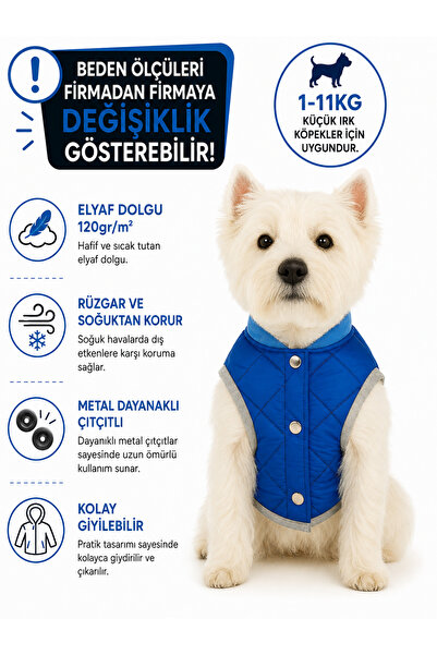 DOGİ&DOG Small Breed Blue Anorak Puff Cat Dog Outfit Vest (01-11 kg)