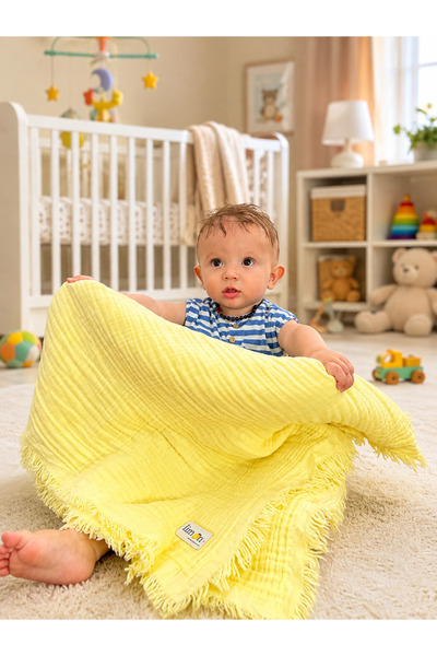 Limon's Baby Limon Sarı %100 Pamuk 4 Katlı Müslin Bebek/Çocuk Battaniyesi 110...