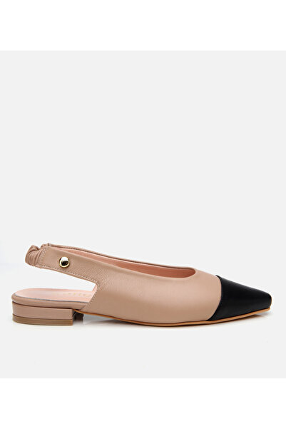 Hotiç Women's Leather Beige Open Back Ballerinas