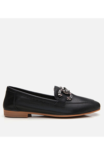 Hotiç Kadın Deri Siyah Tokalı Klasik Loafer