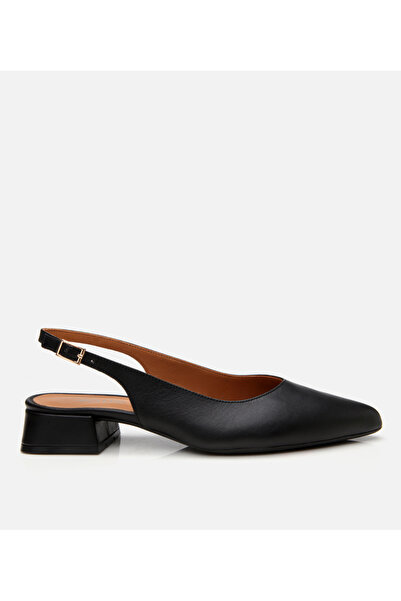 Hotiç Women's Leather Black Open Back Ballerinas