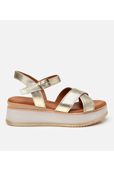 Hotiç Damen-Sandalen aus Leder mit Keilabsatz in Gold