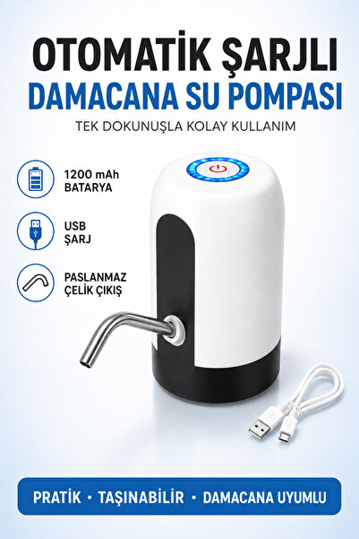 Trendhane Damacana Su Pompası Otomatik Şarjlı Elektrikli USB 1200 mAh Tek Dok...
