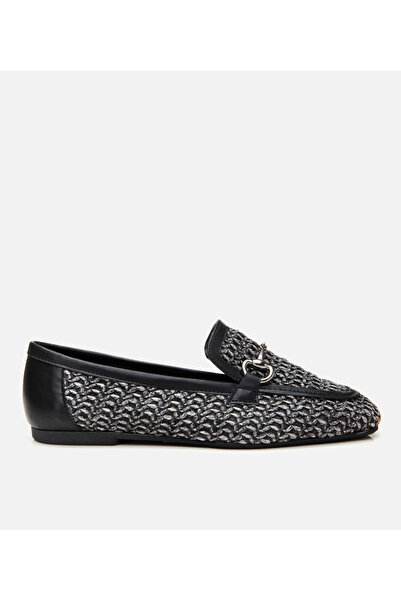 Yaya by Hotiç Schwarzer Damen-Loafer aus Stroh mit detaillierter Schnalle