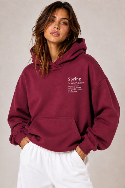 SANTAMİLA Burgundy Spring Printed Oversize Sweatshirt