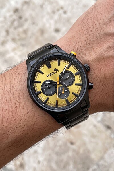 Poloair Klasik Metal Erkek Kol Saati Siyah Sarı Renk PL-0976E4x