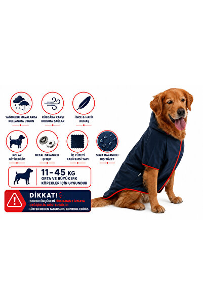 DOGİ&DOG Büyük Irk Navy Köpek Yağmurluğu -köpek Kiyafeti