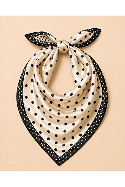 OUS Women's Polka Dot 50X50 cm Satin Scarf, Black Edged Silky Textured Square...