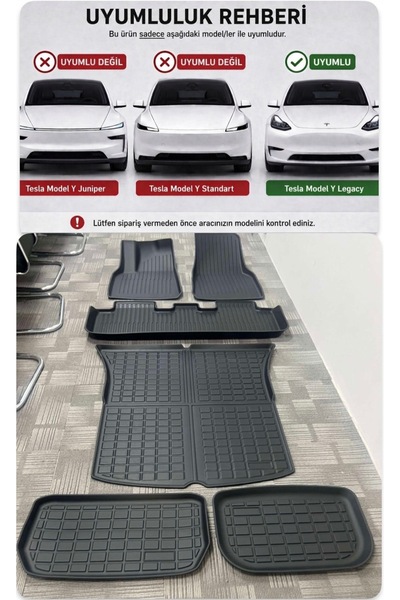 TESLA Li Parts Model Y Uyumlu Tpe Premium 3d Havuzlu Tüm Paspas Seti 6'lı Set