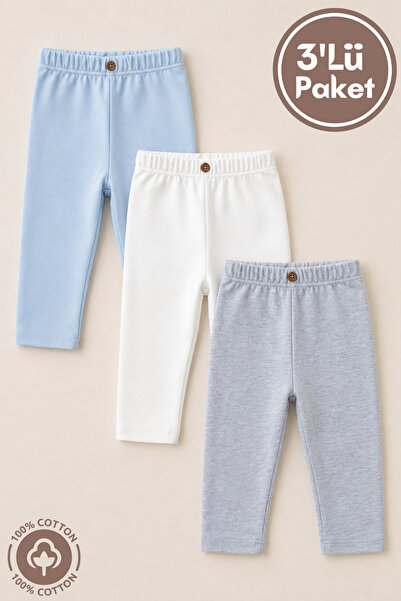 Miniel Unisex Bebek Düğme Detaylı Tayt Model %100 Organik Pamuklu Penye Bebek...