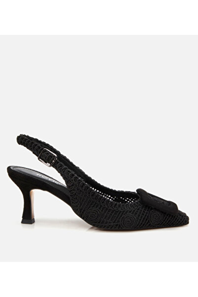 Hotiç Women's Black Patterned Open Back Heeled Shoes