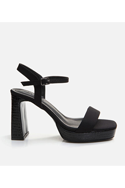 Hotiç Women's Black Evening Dress with Heels Sandals