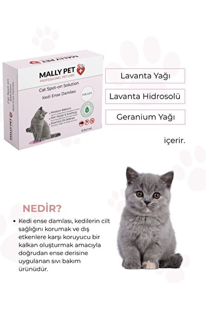 Mallypet Spot-on Solution Kedi Pire Dış Parazit Deri Bakımı için Bitkisel Damla Seti 5 Tüp