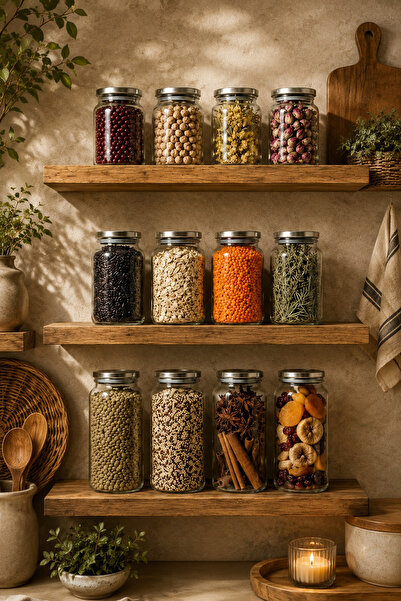 Porsima Bormio Metal Lid 12 Glass Jar Set Vacuum Lid Storage Organizing Conta...