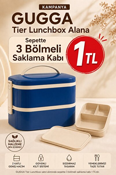GUGGA Tier - 2 Katlı Çelik Hazneli Sızdırmaz Kapaklı Lunchbox 1000 ml