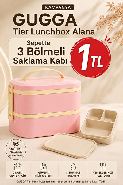 GUGGA Tier - 2 Katlı Çelik Hazneli Sızdırmaz Kapaklı Lunchbox 1000 ml