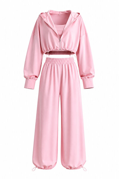 Laluvia Pembe Crop Üçlü Takım - 3223