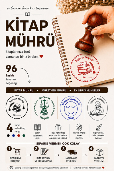MÜHÜRŞAH Kitap Mührü, Öğretmen Mührü, Kitap Kaşesi, Kişiye Özel Ahşap Mühür, ...