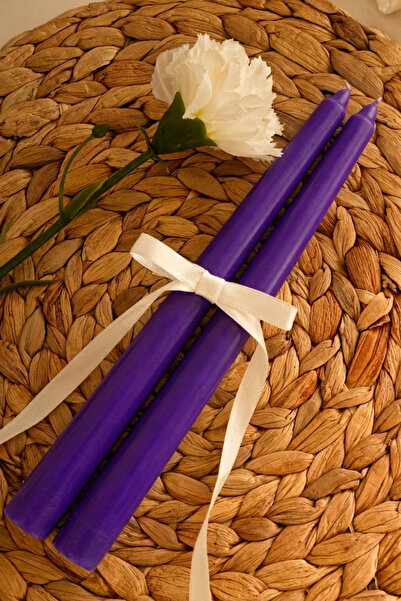 MAK CANDLE Mor Renk Konik Şamdan Mum – 2'li Dekoratif Set