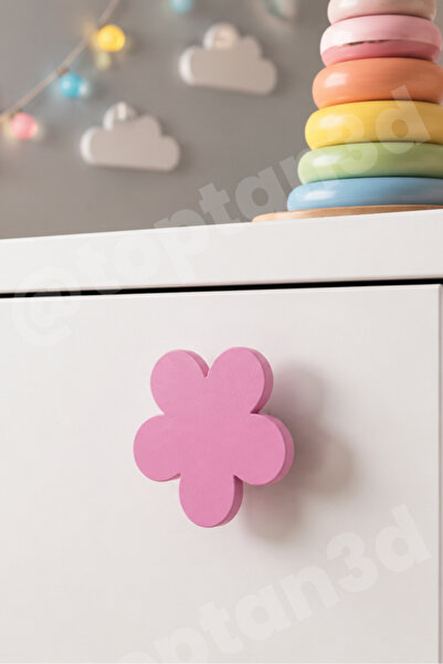(5 cm) Pembe Çiçek Dolap Kulpu, Modern Mobilya Kulpu, Çiçek Kulp, Papatya Kulp (Kulp Vidası Dahildir)
