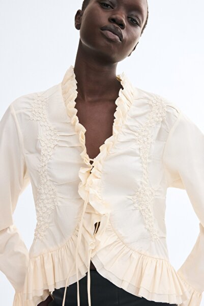 H&M Pamuklu ve Fırfırlı Bluz