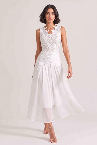 Safa Haute Couture فستان سهرة أبيض أنيق مع شيفون منسدل، فستان سهرة طويل من ال...