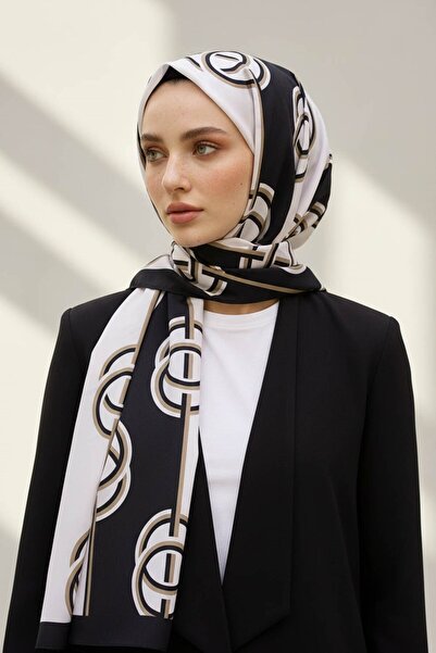 Vissona KREP ÇİZGİLİ DESENLİ SİYAH RENKLİ 75X195 KIRIŞMAZ ŞAL