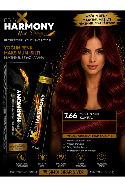 X Pro Harmony Tüp Boya 7.66 Blonde İntense Red Kumral Yoğun Kızıl Saç Boyası ...