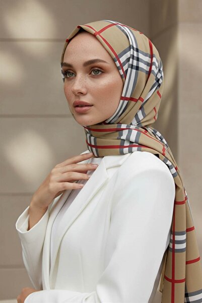Vissona KREP EKOSE DESENLİ BEJ RENKLİ 75X195 KIRIŞMAZ ŞAL