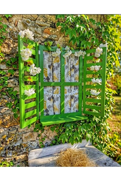 buraxe Fıstık yeşili, panjurlu ahşap pencere, 100×75 cm,balkon bahçe duvar de...
