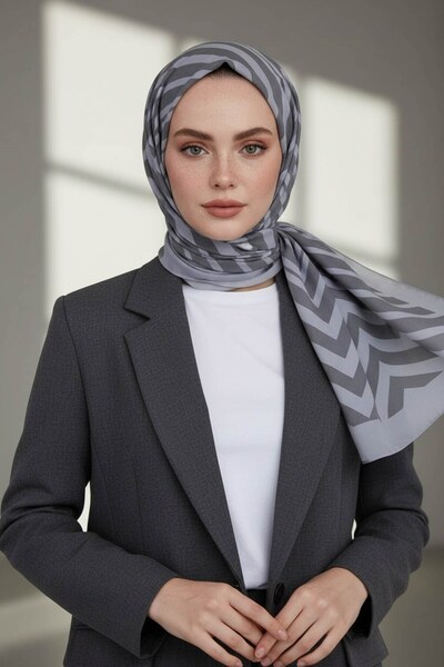Vissona KREP ZİGZAG DESENLİ GRİ RENKLİ 75X195 KIRIŞMAZ ŞAL