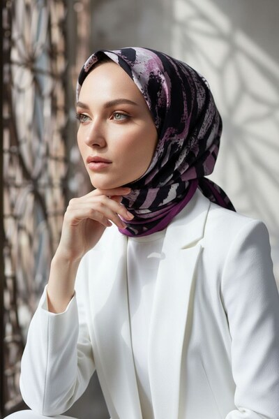 Vissona KREP ZEBRA DESENLİ MÜRDÜM - SİYAH RENKLİ 75X195 KIRIŞMAZ ŞAL