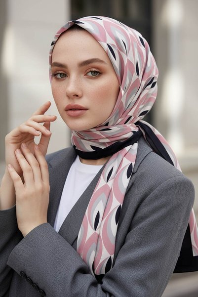 Vissona KREP GEOMETRİK DESENLİ PUDRA RENKLİ 75X195 KIRIŞMAZ ŞAL