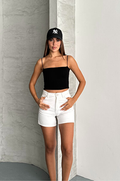 macharel jeans İp Askılı Modal Kaplı Crop Bluz