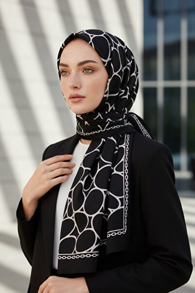 Vissona Women's Luxury Medina Silk Shawl Black White