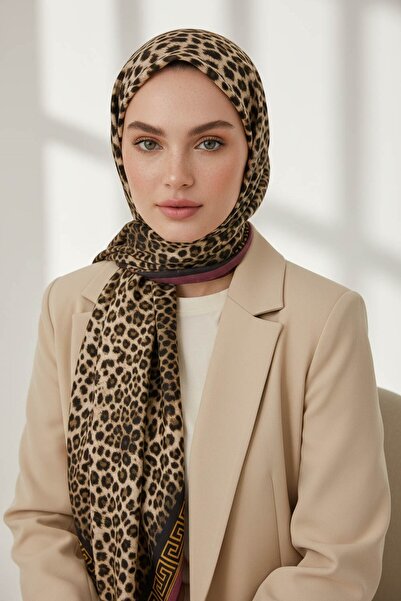 Vissona KREP BAROK BARDÜRLÜ LEOPAR DESENLİ BEJ - GÜL KURUSU RENKLİ 75X195 KIR...