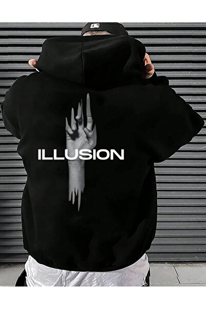 DEEPSENCE Hanorac negru cu glugă ILLUSION Imprimat pe spate