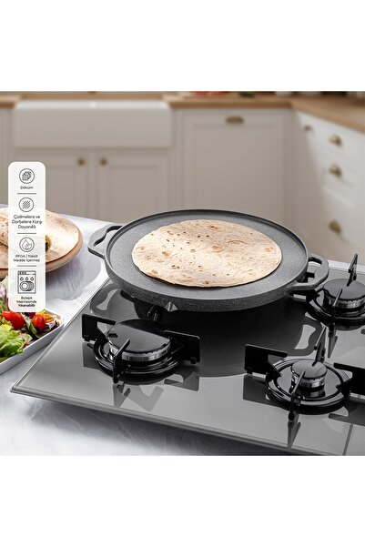 Emsan Stone Alüminyum Döküm Çift Taraflı Gözleme Tavası 34 cm Gri