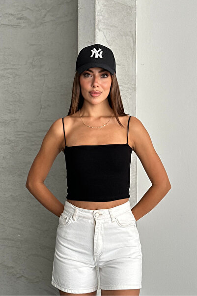 macharel jeans İp Askılı Modal Kaplı Crop Bluz