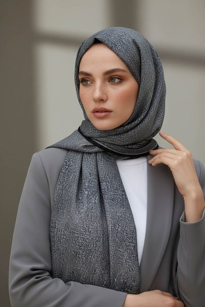 Vissona KREP DESENLİ FÜME RENKLİ 75X195 KIRIŞMAZ ŞAL