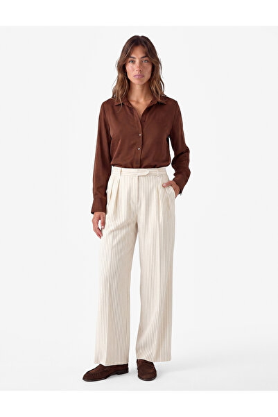 Koton High Waist Striped Wide Leg Pants with Pocket Detail