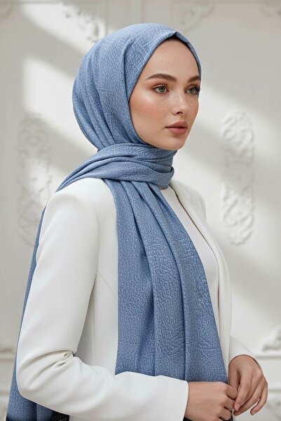Vissona KREP DESENLİ BEBE MAVİSİ RENKLİ 75X195 KIRIŞMAZ ŞAL