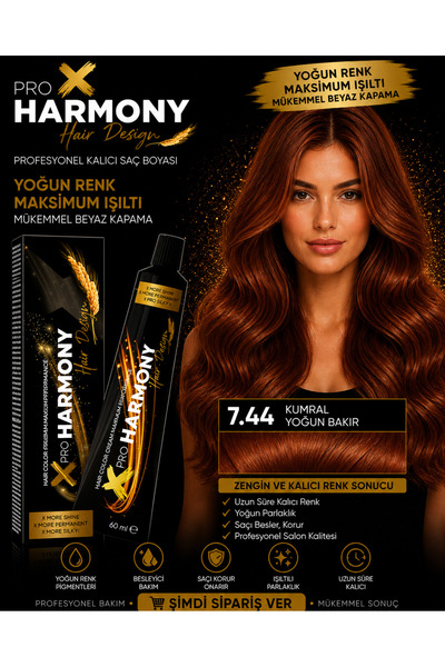 X Pro Harmony Koyu Bakır Saç Boyası 7.44 Yoğun Bakır Kumral Kalıcı Tüp Saç Bo...