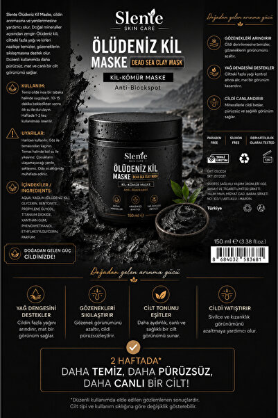 SLENTE Kolajen Ve Siyah Nokta Leke,giderici Collagen Ölüdeniz Kil Maskesi150 gr
