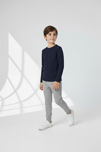 atölye kids 100% Cotton Boys' 3-Piece Long Sleeve Badi T-Shirt Casual Seasonal School Sports White Gray Navy Blue Ages 4-14