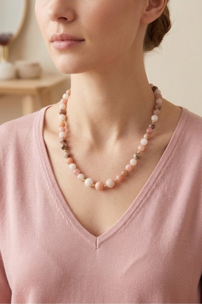 Leyandoğaltaş Leyan Natural Stone Pink Agate Design Necklace Gift for Lover