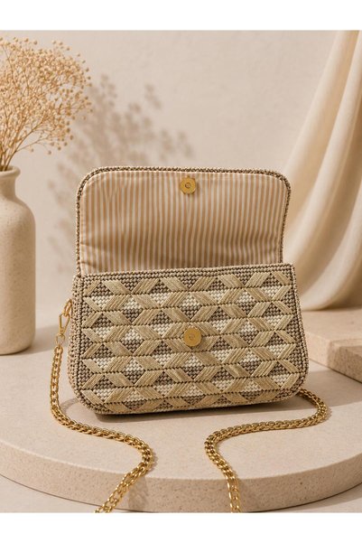 İmasSportWear Women's Shoulder Bag with Chain Strap, Patterned Stylish Crossbody Bag